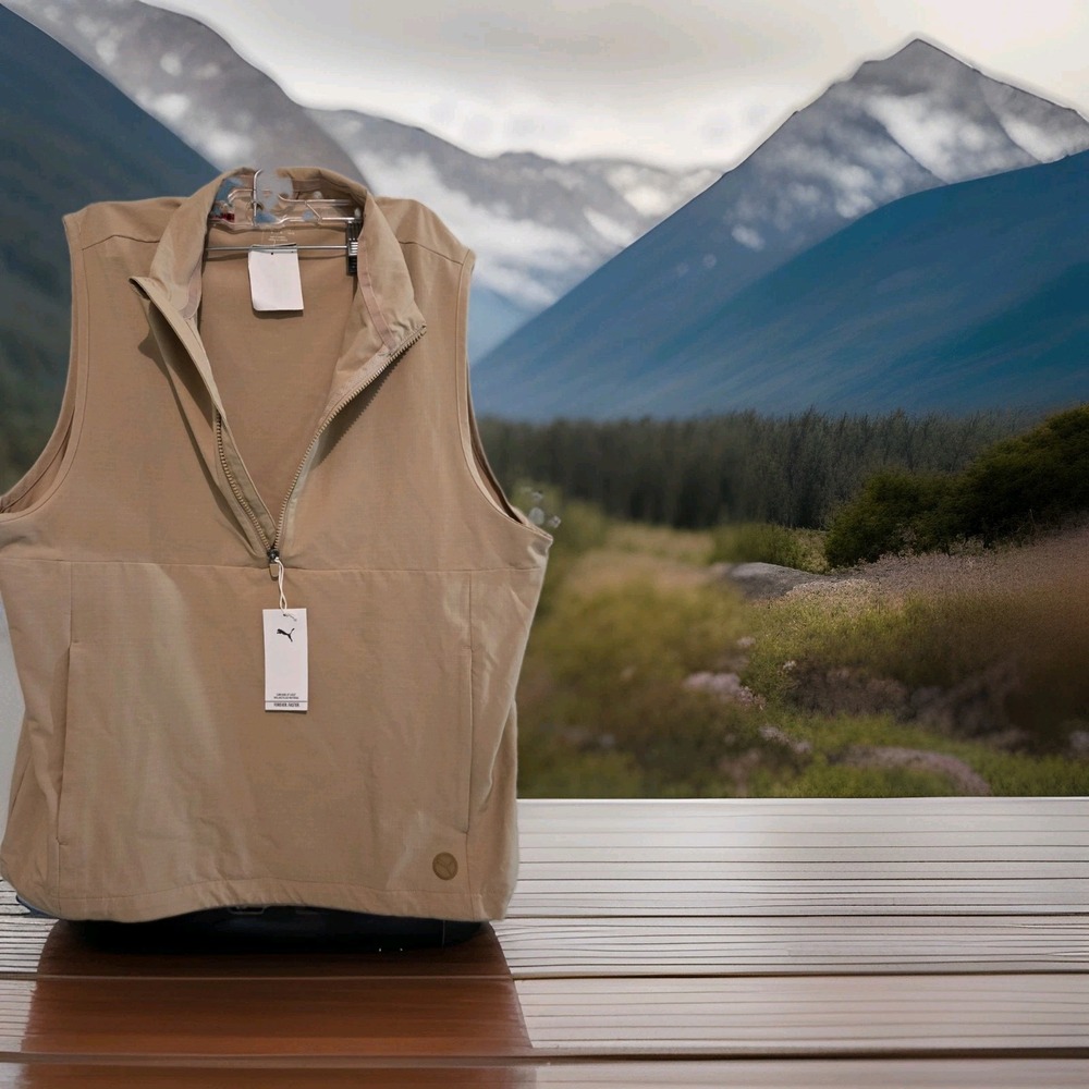 PUMA Ripguard 1/4 Zip Men's Golf Vest Prairie Tan UPF 50+ Size Large NWT